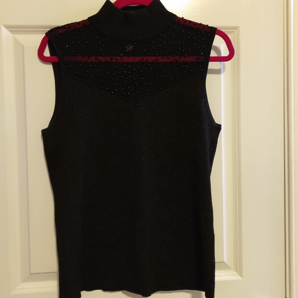 Ladies Black Dressy Beaded Turtleneck. By Cable & Gauge. Size XL pre Owned